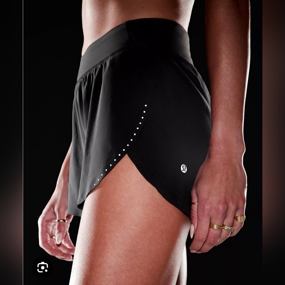 Lululemon Athletica High Rise Fast And Free Split Black Reflective Shorts